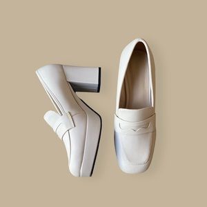 CREAM CHUNKY PLATFORM HEELED LOAFERS